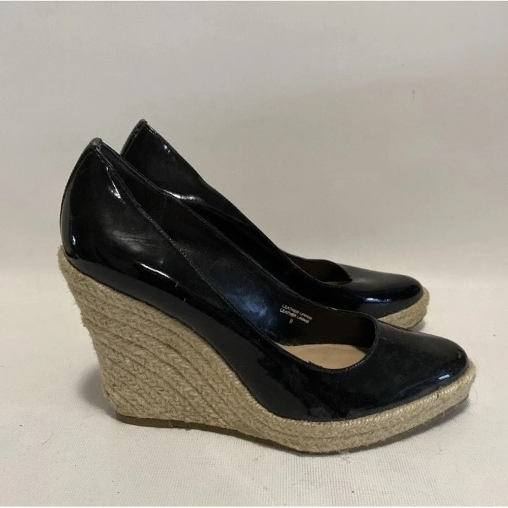 Via Spiga Patent Leather Wedge Pump Rope Heel Black Size 9